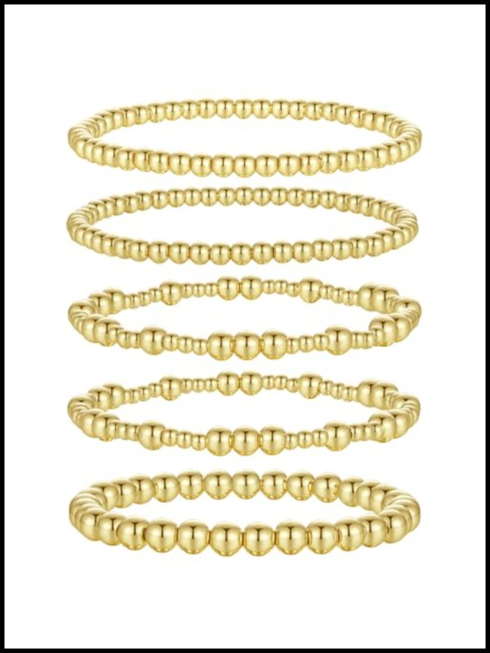 14K Gold Plated Beaded Bracelet Set for Women, Stretch Elastic Multi-Bead